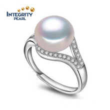 925 Silver Pearl Rings Fashion Pearl Ring Designs 9-10mm AAA Button Pearl Ring Jewelry